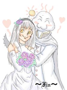 Rating: Safe Score: 0 Tags: 1boy 1girl bouquet dress elbow_gloves flower gloves image long_hair purple_rose rose silver_hair smile solo suigintou yellow_eyes User: admin