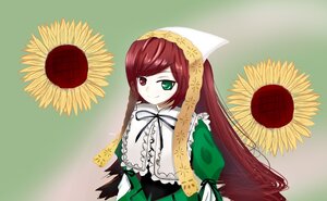 Rating: Safe Score: 0 Tags: 1girl brown_hair dress flower frills green_dress green_eyes heterochromia image long_hair long_sleeves looking_at_viewer red_eyes ribbon smile solo suiseiseki sunflower twintails upper_body very_long_hair yellow_flower User: admin