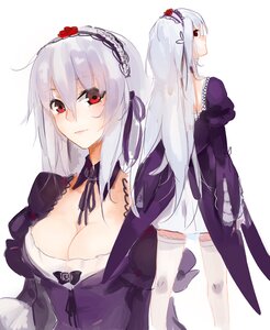 Rating: Safe Score: 0 Tags: 1girl breasts cleavage dress flower hairband image long_hair long_sleeves looking_at_viewer multiple_views red_eyes solo suigintou white_background wings User: admin