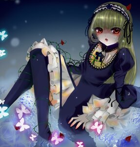 Rating: Safe Score: 0 Tags: 1girl blonde_hair blue_butterfly bug butterfly butterfly_hair_ornament butterfly_print butterfly_wings doll_joints dress flower frills hairband image insect joints kneehighs lolita_hairband long_hair red_eyes solo suigintou User: admin