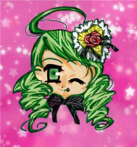 Rating: Safe Score: 0 Tags: 1girl drill_hair green_eyes green_hair image kanaria one_eye_closed pink_background ribbon ringlets rose solo star_(symbol) star_hair_ornament star_print starfish starry_background twin_drills User: admin