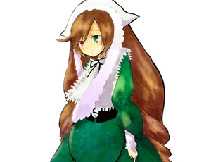 Rating: Safe Score: 0 Tags: 1girl brown_hair dress frills green_dress green_eyes heterochromia image long_hair long_sleeves looking_at_viewer red_eyes simple_background solo suiseiseki white_background User: admin