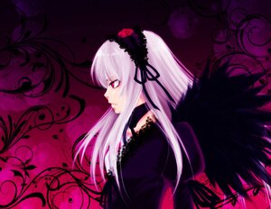 Rating: Safe Score: 0 Tags: 1girl auto_tagged black_ribbon black_wings dress flower frills hairband image long_hair long_sleeves profile silver_hair solo suigintou upper_body wings User: admin