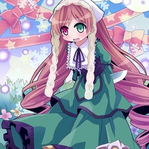 Rating: Safe Score: 0 Tags: 1girl blush bow brown_hair dress flower frills green_dress green_eyes hat heterochromia image long_hair long_sleeves looking_at_viewer open_mouth red_eyes ribbon smile solo star_(symbol) suiseiseki very_long_hair User: admin
