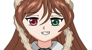 Rating: Safe Score: 0 Tags: 1girl bangs braid brown_hair eyebrows_visible_through_hair flower green_eyes grin hair_between_eyes hair_flower hat image long_hair looking_at_viewer portrait simple_background smile solo suiseiseki teeth twin_braids white_background white_flower User: admin