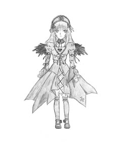 Rating: Safe Score: 0 Tags: 1girl detached_collar dress flower frills full_body greyscale hairband image long_hair long_sleeves looking_at_viewer monochrome ribbon solo standing suigintou white_background wings User: admin