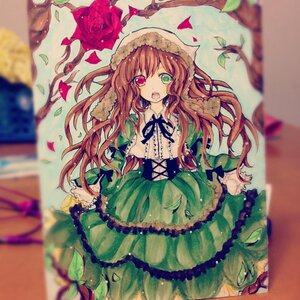 Rating: Safe Score: 0 Tags: 1girl blurry blurry_foreground brown_hair depth_of_field dress flower frills green_dress green_eyes hat heart heterochromia image long_hair long_sleeves looking_at_viewer open_mouth photo plant red_eyes rose solo suiseiseki vines User: admin