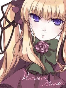 Rating: Safe Score: 0 Tags: 1girl blonde_hair blue_eyes bow bowtie flower green_bow green_neckwear image long_hair looking_at_viewer pink_flower pink_rose rose shinku simple_background solo white_background User: admin