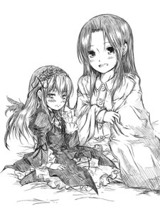 Rating: Safe Score: 0 Tags: 2girls blush dress frills greyscale hairband image kakizaki_megu long_hair long_sleeves monochrome multiple_girls open_mouth sitting smile solo suigintou wings User: admin