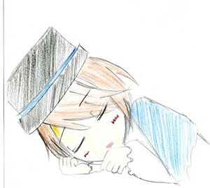 Rating: Safe Score: 0 Tags: 1girl =_= blush closed_eyes eyebrows_visible_through_hair facing_viewer image open_mouth simple_background sleeping solo souseiseki striped vertical_stripes white_background User: admin