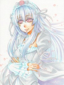 Rating: Safe Score: 0 Tags: 1girl closed_mouth colored_pencil_(medium) dress frilled_sleeves frills hair_ribbon image juliet_sleeves long_hair long_sleeves looking_at_viewer puffy_sleeves red_eyes ribbon smile solo suigintou traditional_media watercolor_(medium) User: admin