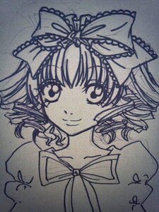 Rating: Safe Score: 0 Tags: 1girl bow closed_mouth eyebrows_visible_through_hair graphite_(medium) hinaichigo image looking_at_viewer monochrome ribbon smile solo traditional_media User: admin