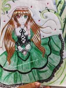 Rating: Safe Score: 0 Tags: 1girl brown_hair dress frills green_dress green_eyes heterochromia image long_hair long_sleeves looking_at_viewer petals red_eyes smile solo suiseiseki traditional_media very_long_hair User: admin