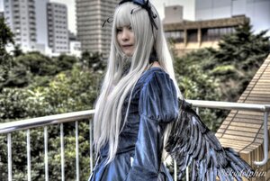 Rating: Safe Score: 0 Tags: 1girl bangs blurry blurry_background building depth_of_field dress fence long_hair long_sleeves outdoors photo ribbon solo suigintou white_hair User: admin