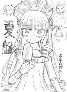 Rating: Safe Score: 0 Tags: 1girl blush dress food greyscale image long_hair monochrome popsicle shinku sketch solo sweat twintails upper_body very_long_hair User: admin