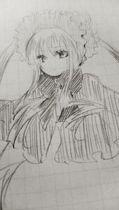 Rating: Safe Score: 0 Tags: 1girl auto_tagged book dress frills greyscale image long_hair long_sleeves looking_at_viewer monochrome shinku sketch solo traditional_media User: admin