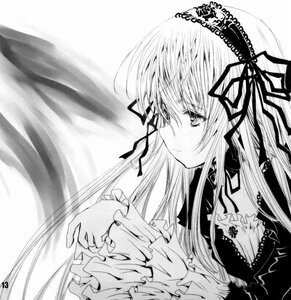 Rating: Safe Score: 0 Tags: 1girl curtains dress frills greyscale hair_ribbon image long_hair long_sleeves monochrome ribbon solo suigintou tears upper_body User: admin