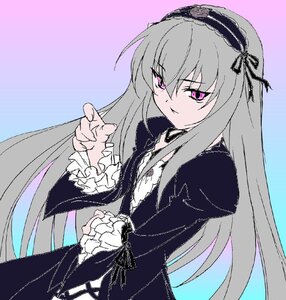 Rating: Safe Score: 0 Tags: 1girl black_dress dress frilled_sleeves frills hairband image lolita_hairband long_hair long_sleeves looking_at_viewer pink_eyes purple_background simple_background solo suigintou upper_body very_long_hair wings User: admin