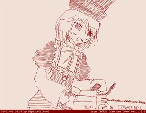 Rating: Safe Score: 0 Tags: 1girl artist_name capelet dated hat image long_sleeves monochrome open_mouth short_hair smile solo souseiseki twitter_username watermark weapon web_address User: admin