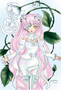 Rating: Safe Score: 0 Tags: 1girl dress eyepatch flower image kirakishou leaf long_hair long_sleeves pink_hair plant rose solo thighhighs thorns very_long_hair vines white_flower white_rose yellow_eyes User: admin