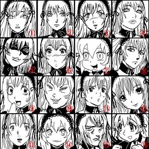 Rating: Safe Score: 0 Tags: 1girl :p angry blush expression_chart expressions greyscale image long_hair monochrome smile solo suigintou tears tongue tongue_out User: admin