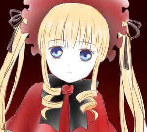 Rating: Safe Score: 0 Tags: 1girl blonde_hair blue_eyes bow bowtie drill_hair expressionless flower image long_hair looking_at_viewer rose shinku sidelocks simple_background solo twintails User: admin