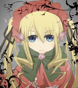 Rating: Safe Score: 0 Tags: 1girl blonde_hair blue_eyes bonnet bow bowtie dress flower image long_hair looking_at_viewer red_dress shinku solo twintails upper_body User: admin