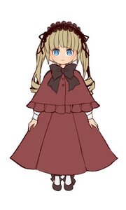 Rating: Safe Score: 0 Tags: 1girl bangs black_footwear blonde_hair blue_eyes blush bow bowtie capelet closed_mouth dress full_body hairband image long_hair long_sleeves looking_at_viewer shinku shoes simple_background smile solo standing striped twintails white_background User: admin