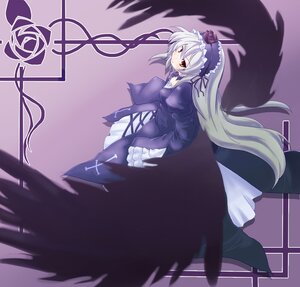 Rating: Safe Score: 0 Tags: 1girl amagase_lyle angel_wings black_wings commentary_request dress feathered_wings feathers flower frills gothic_lolita hairband image juliet_sleeves lolita_fashion long_hair long_sleeves looking_at_viewer puffy_sleeves purple_background purple_rose red_eyes rose rozen_maiden silver_hair solo standing suigintou very_long_hair white_hair wings yellow_eyes User: admin