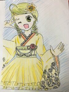 Rating: Safe Score: 0 Tags: 1girl blonde_hair dress drill_hair flower hair_ornament image kanaria one_eye_closed open_mouth smile solo tomoe_mami traditional_media twin_drills waving yellow_eyes User: admin