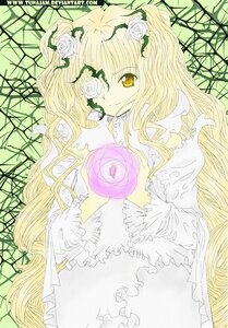 Rating: Safe Score: 0 Tags: 1girl blonde_hair dress eyepatch flower frills hair_flower hair_ornament image kirakishou long_hair pink_rose rose smile solo thorns very_long_hair white_flower white_rose yellow_eyes User: admin