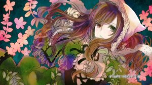 Rating: Safe Score: 0 Tags: 1girl brown_hair dress flower frills green_dress green_eyes image long_hair long_sleeves looking_at_viewer multicolored_hair solo suiseiseki User: admin