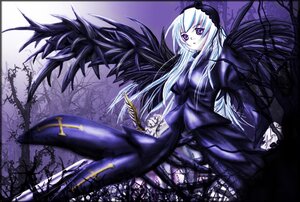 Rating: Safe Score: 0 Tags: 1girl black_wings dress frills hairband image long_hair long_sleeves looking_at_viewer purple_eyes rose silver_hair sky solo suigintou tree very_long_hair wings User: admin