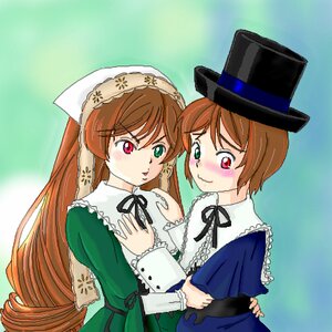 Rating: Safe Score: 0 Tags: 2girls blush brown_hair dress frills green_dress green_eyes hat head_scarf heterochromia image long_hair long_sleeves multiple_girls pair red_eyes ribbon short_hair siblings sisters souseiseki suiseiseki top_hat twins very_long_hair User: admin