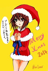 Rating: Safe Score: 0 Tags: 1girl christmas cowboy_shot hat heterochromia image long_sleeves looking_at_viewer open_mouth red_capelet red_headwear ribbon santa_costume santa_hat short_dress short_hair simple_background solo souseiseki thigh_gap yellow_background User: admin