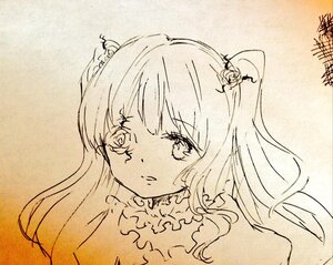 Rating: Safe Score: 0 Tags: 1girl bangs closed_mouth eyebrows_visible_through_hair flower frills hair_flower hair_ornament image kirakishou long_hair looking_at_viewer monochrome photo solo traditional_media two_side_up upper_body User: admin