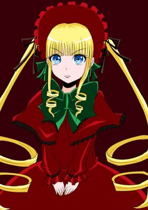 Rating: Safe Score: 0 Tags: 1girl blonde_hair blue_eyes bonnet bow bowtie capelet dress green_bow green_neckwear image long_hair long_sleeves looking_at_viewer red_dress shinku simple_background solo twintails v_arms very_long_hair User: admin