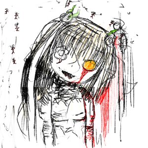 Rating: Safe Score: 0 Tags: 1girl blood bug hair_ornament image insect kirakishou monochrome solo spot_color yellow_eyes User: admin