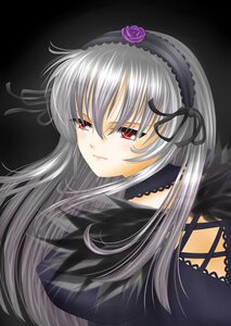 Rating: Safe Score: 0 Tags: 1girl bangs black_background black_wings closed_mouth dress flower frills hairband image long_hair long_sleeves looking_at_viewer red_eyes rose silver_hair simple_background solo suigintou User: admin