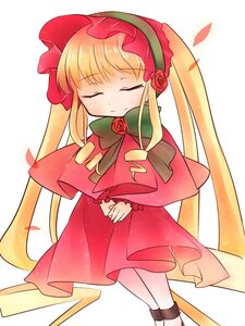 Rating: Safe Score: 0 Tags: 1girl blonde_hair bonnet bow bowtie capelet closed_eyes dress flower image long_hair long_sleeves petals pink_flower pink_rose red_dress red_flower red_rose rose shinku smile solo twintails User: admin