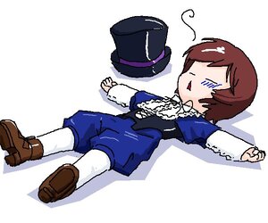 Rating: Safe Score: 0 Tags: 1boy 1girl brown_footwear brown_hair chibi closed_eyes dress full_body hat hat_removed headwear_removed image long_sleeves lying on_back shoes short_hair solo souseiseki top_hat white_legwear User: admin