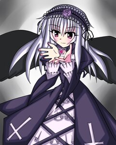 Rating: Safe Score: 0 Tags: 1girl black_dress black_wings dress flower frilled_sleeves frills gradient gradient_background hairband image juliet_sleeves long_hair long_sleeves looking_at_viewer pink_eyes silver_hair solo suigintou wings User: admin