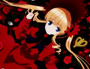 Rating: Safe Score: 0 Tags: 1girl blonde_hair blue_eyes bow dress drill_hair flower image long_hair long_sleeves looking_at_viewer petals red_dress red_flower red_rose rose rose_petals shinku sidelocks solo twin_drills twintails User: admin