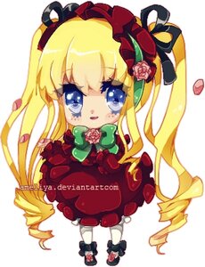 Rating: Safe Score: 0 Tags: 1girl blonde_hair blue_eyes blush bow dress drill_hair flower full_body green_bow image long_hair long_sleeves looking_at_viewer pink_flower pink_rose red_dress ringlets rose shinku shoes simple_background solo twin_drills twintails very_long_hair white_background User: admin