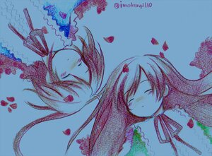 Rating: Safe Score: 0 Tags: 2girls auto_tagged blue_background closed_eyes flower hair_ornament heart image long_hair multiple_girls pair petals ribbon rose_petals short_hair souseiseki suiseiseki traditional_media User: admin