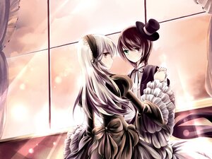 Rating: Safe Score: 0 Tags: 2girls argyle argyle_background brown_hair checkered checkered_background checkered_floor dress frills gothic_lolita green_eyes hairband hat heterochromia holding_hands image lolita_fashion long_hair long_sleeves looking_at_viewer mini_hat mini_top_hat multiple_girls pair red_eyes souseiseki suigintou tile_floor tiles top_hat yuri User: admin