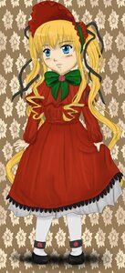 Rating: Safe Score: 0 Tags: 1girl black_footwear blonde_hair blue_eyes bonnet bow bowtie dress floral_background flower full_body green_bow green_neckwear image long_hair long_sleeves looking_at_viewer pantyhose red_dress shinku shoes solo standing twintails white_legwear User: admin