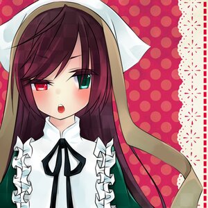 Rating: Safe Score: 0 Tags: 1girl blush frills green_eyes halftone halftone_background head_scarf heterochromia image long_hair looking_at_viewer open_mouth polka_dot polka_dot_background polka_dot_dress red_eyes solo suiseiseki User: admin