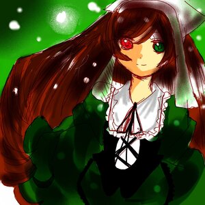 Rating: Safe Score: 0 Tags: 1girl bangs brown_hair closed_mouth dress frills green_dress green_eyes head_scarf heterochromia image long_hair long_sleeves looking_at_viewer red_eyes smile solo suiseiseki very_long_hair User: admin