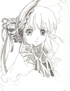 Rating: Safe Score: 0 Tags: 1girl blush bonnet bow bowtie dress flower greyscale image looking_at_viewer monochrome ribbon rose shinku simple_background solo upper_body white_background User: admin